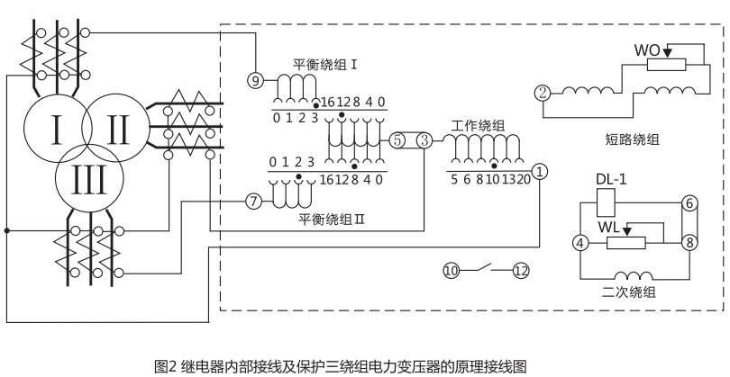 DCD-2A型差動繼電器內部接線以及接線原理圖