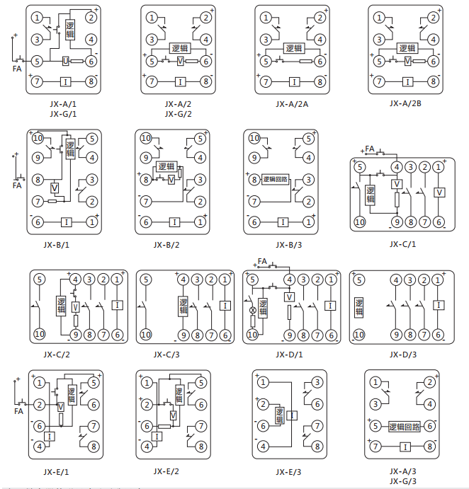 JX-E/3靜態信號繼電器內部接線及外引接線圖（正視圖）