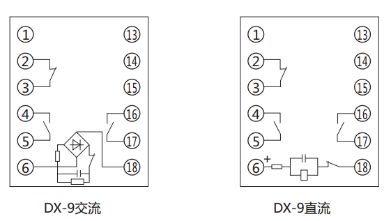 DX-9閃光信號繼電器內部接線及外引接線圖