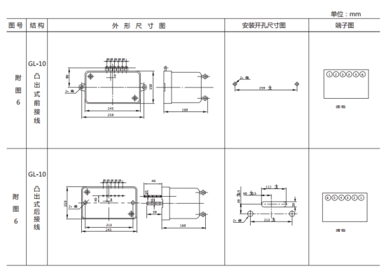 GL-15過流繼電器外形結構及安裝尺寸圖片