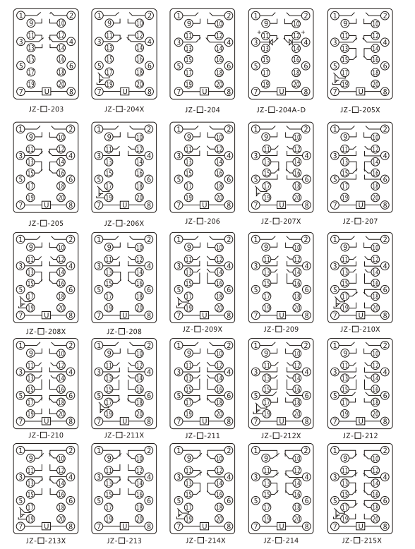 JZY（J)-15靜態中間繼電器內部接線圖及外引接線圖