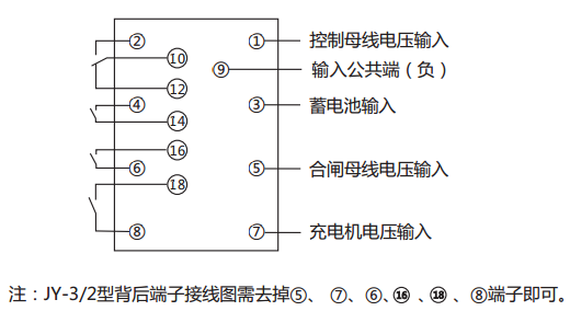 JY-3/1電壓監視繼電器內部接線及外引接線圖(背視圖)
